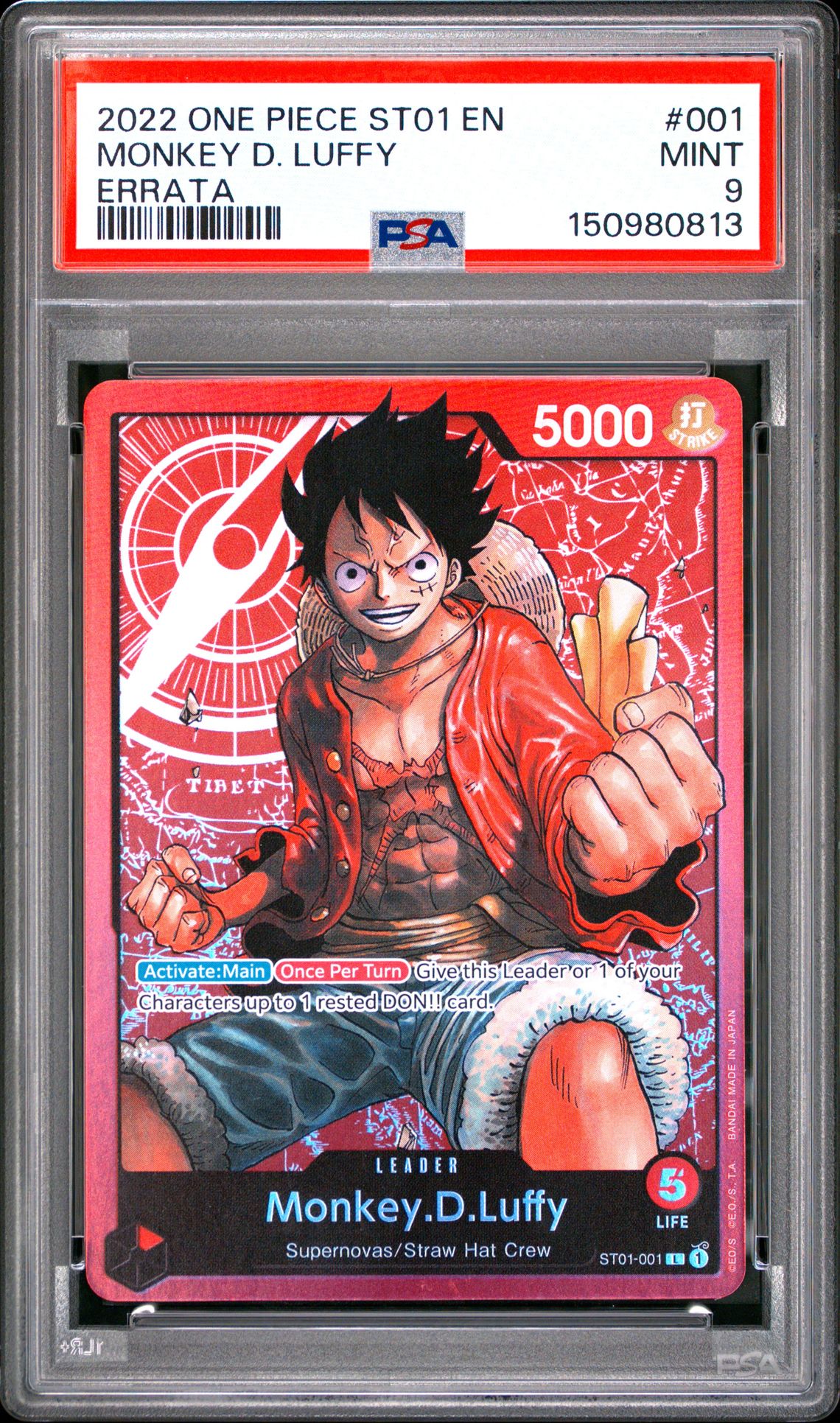 2022 One Piece Starter Deck St01-Straw Hat Crew Monkey D. Luffy #001 (Errata) Mint 9 front
