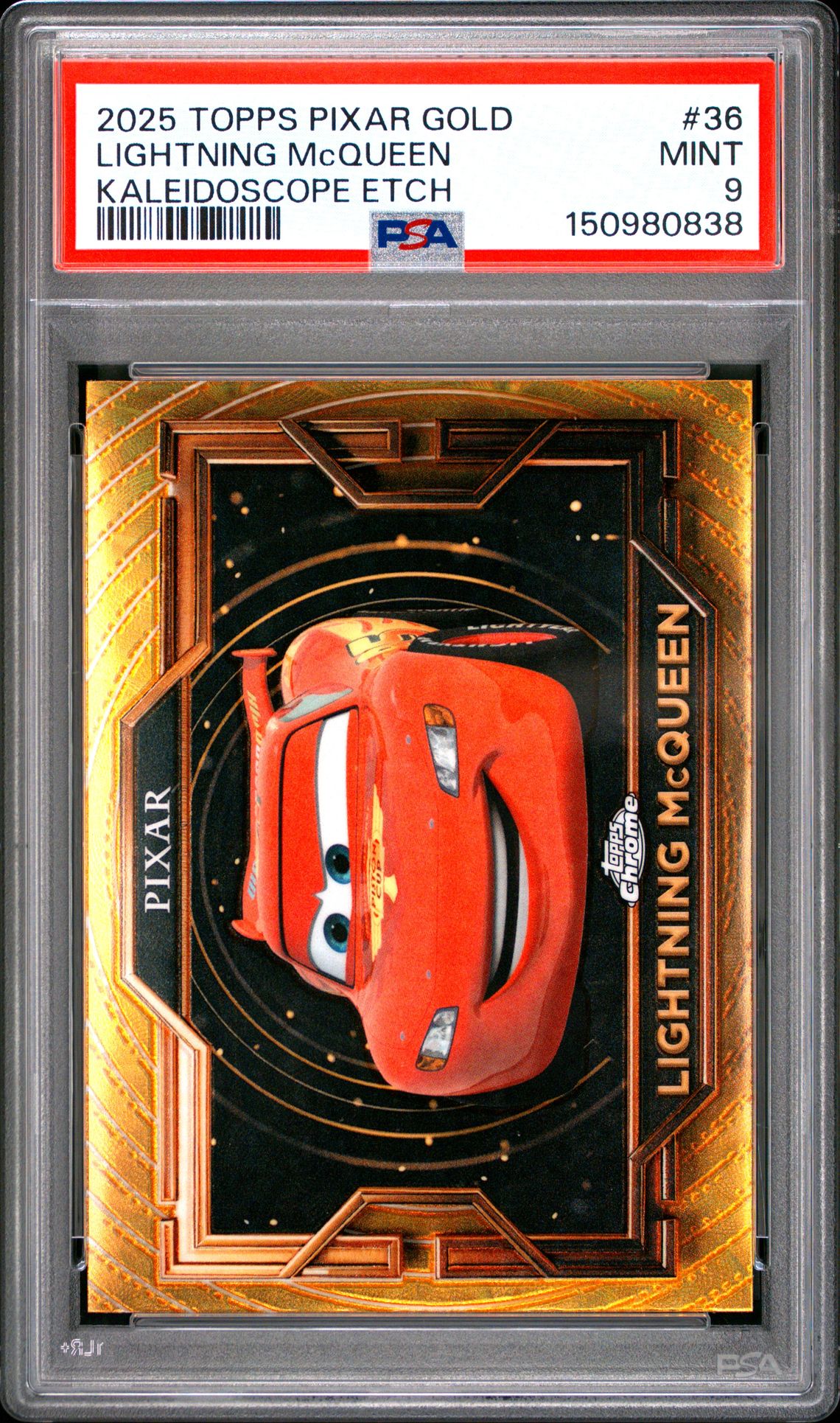 2025 Topps Pixar Gold Lightning Mcqueen #36 (Kaleidoscope Etch) Mint 9 front
