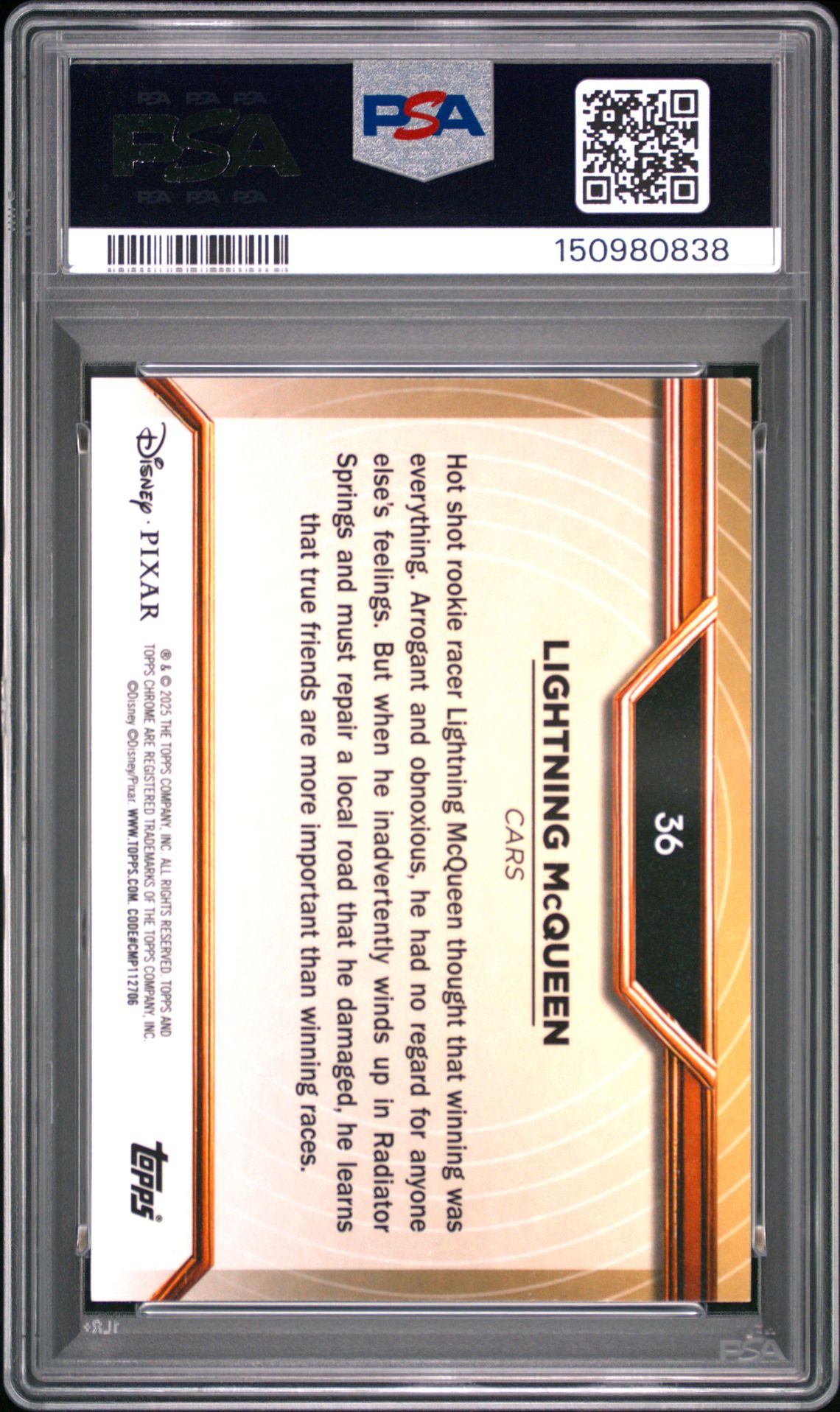 2025 Topps Pixar Gold Lightning Mcqueen #36 (Kaleidoscope Etch) Mint 9 back