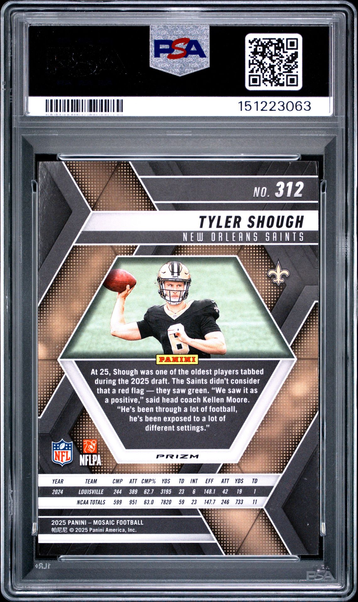 2025 Panini Mosaic Tyler Shough #312 (Red & White Stripe) Gem Mt 10 back