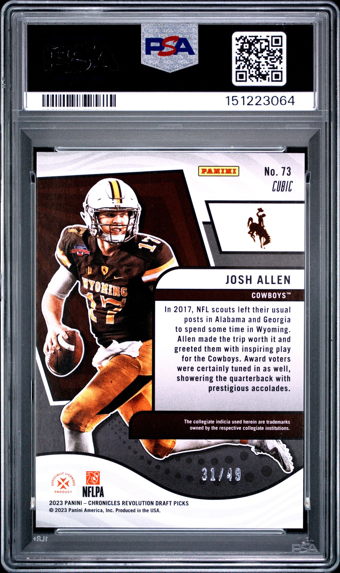 2023 Panini Chronicles Draft Picks Revolution Josh Allen #73 (Revolution-Cubic) Gem Mt 10 back