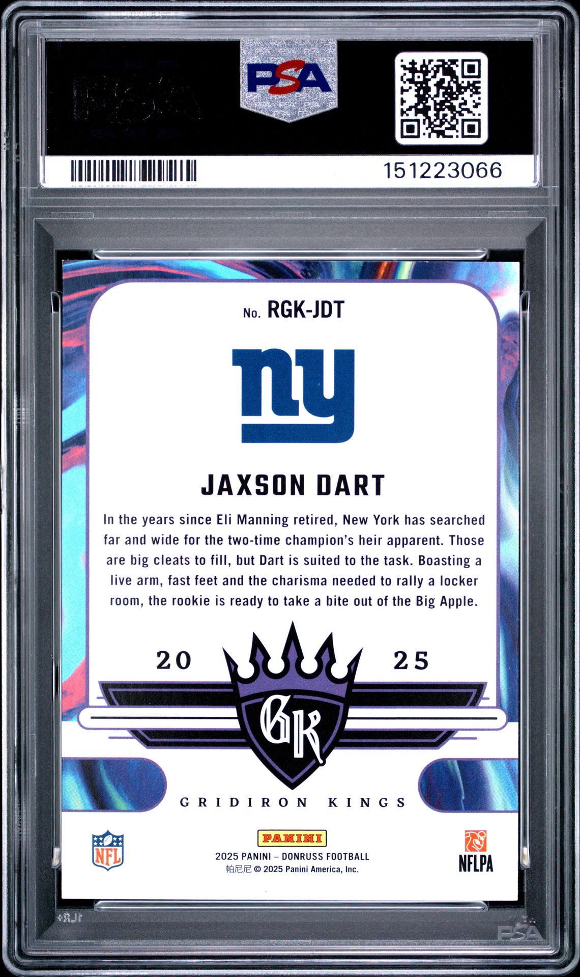 2025 Panini Donruss Rookie Gridiron Kings Jaxson Dart #Rgk-Jdt Mint 9 back