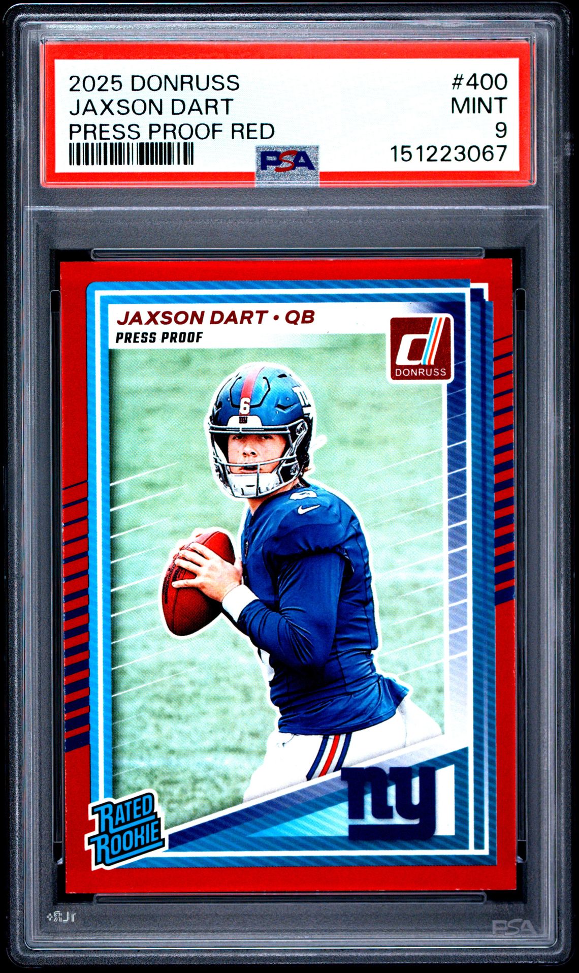 2025 Panini Donruss Jaxson Dart #400 (Press Proof Red) Mint 9 front
