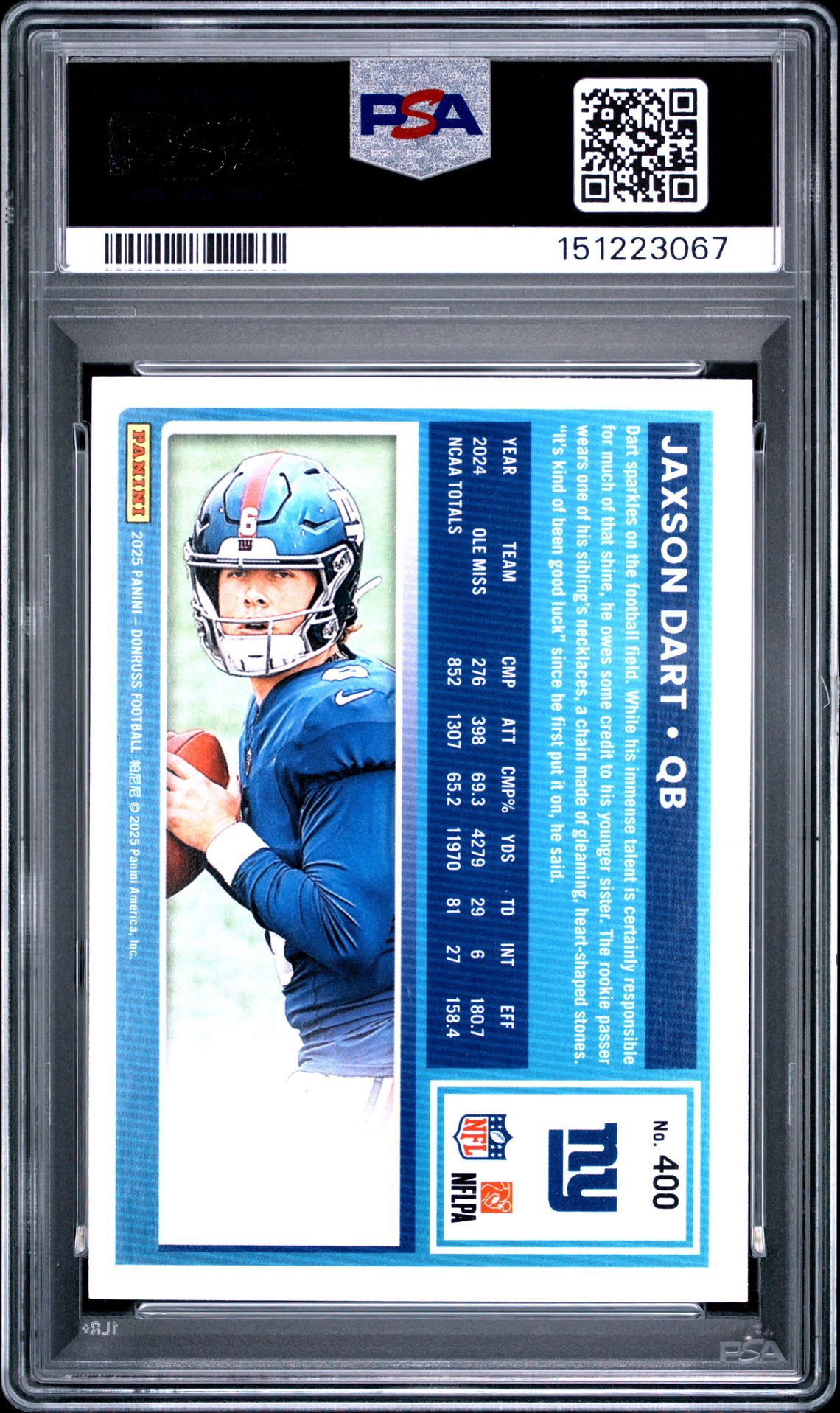 2025 Panini Donruss Jaxson Dart #400 (Press Proof Red) Mint 9 back