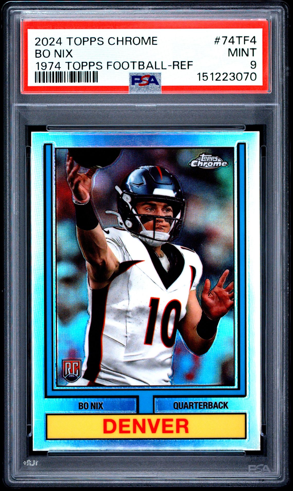 2024 Topps Chrome 1974 Topps Football Bo Nix #74Tf4 (1974 Topps Football-Ref) Mint 9 front