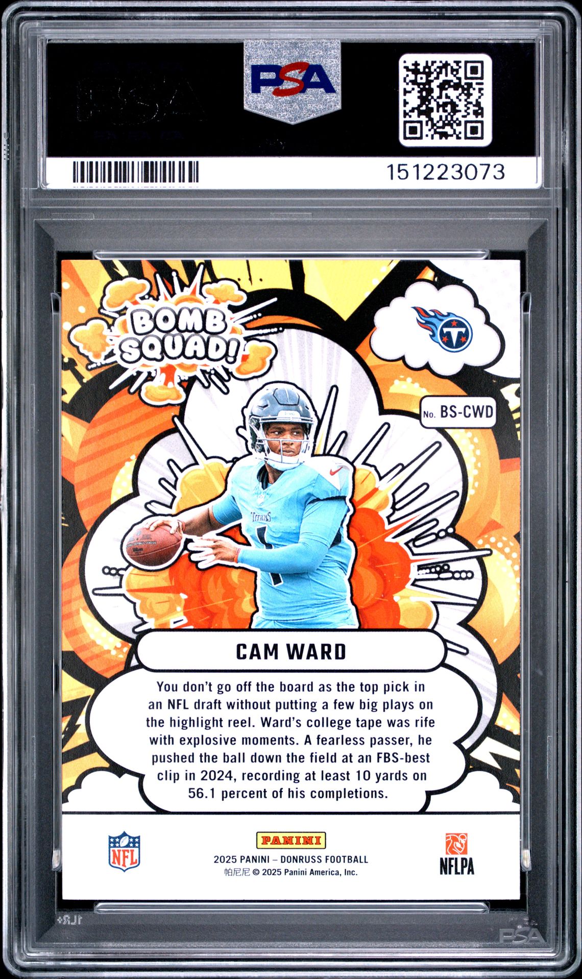 2025 Panini Donruss Bomb Squad Cam Ward #Bs-Cwd Gem Mt 10 back