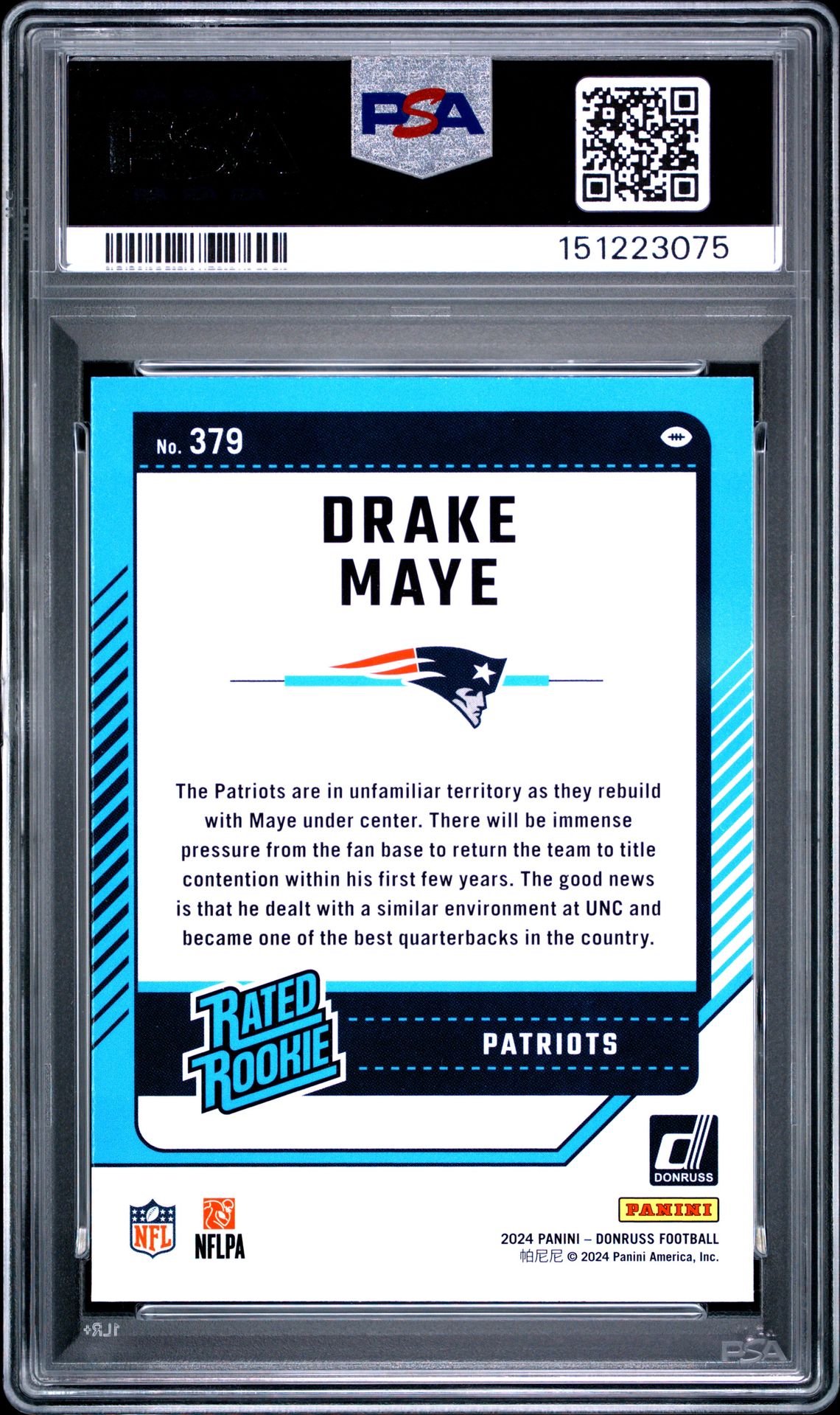 2024 Panini Donruss Drake Maye #379 Mint 9 back