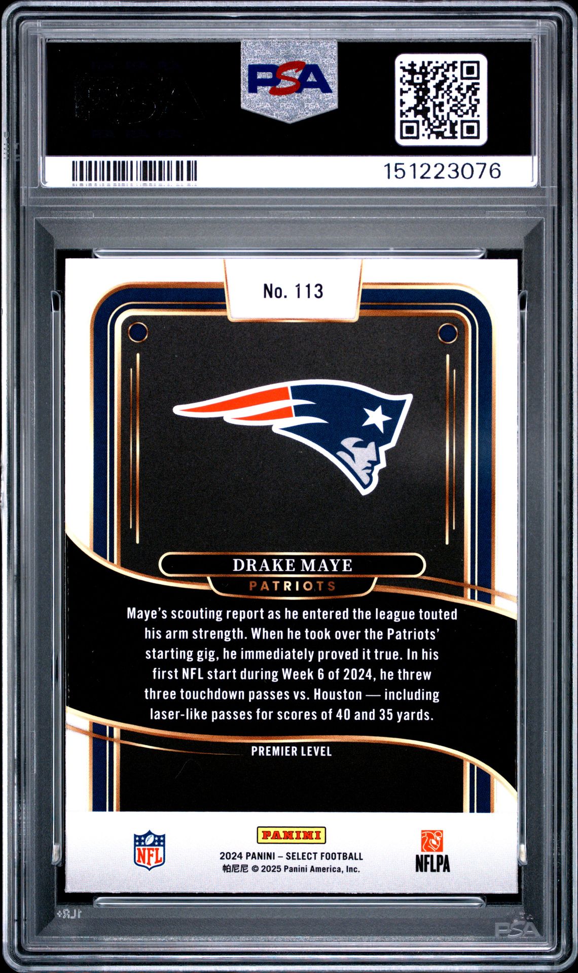 2024 Panini Select Drake Maye #113 Mint 9 back