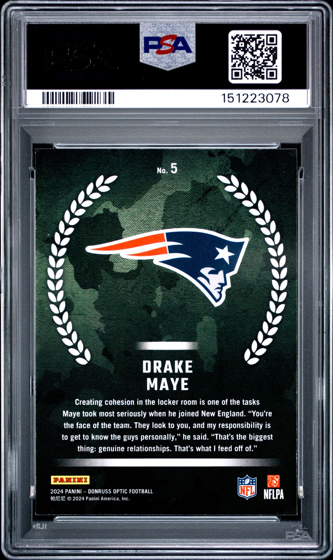 2024 Panini Donruss Optic Rookie Recruits Drake Maye #5 Gem Mt 10 back