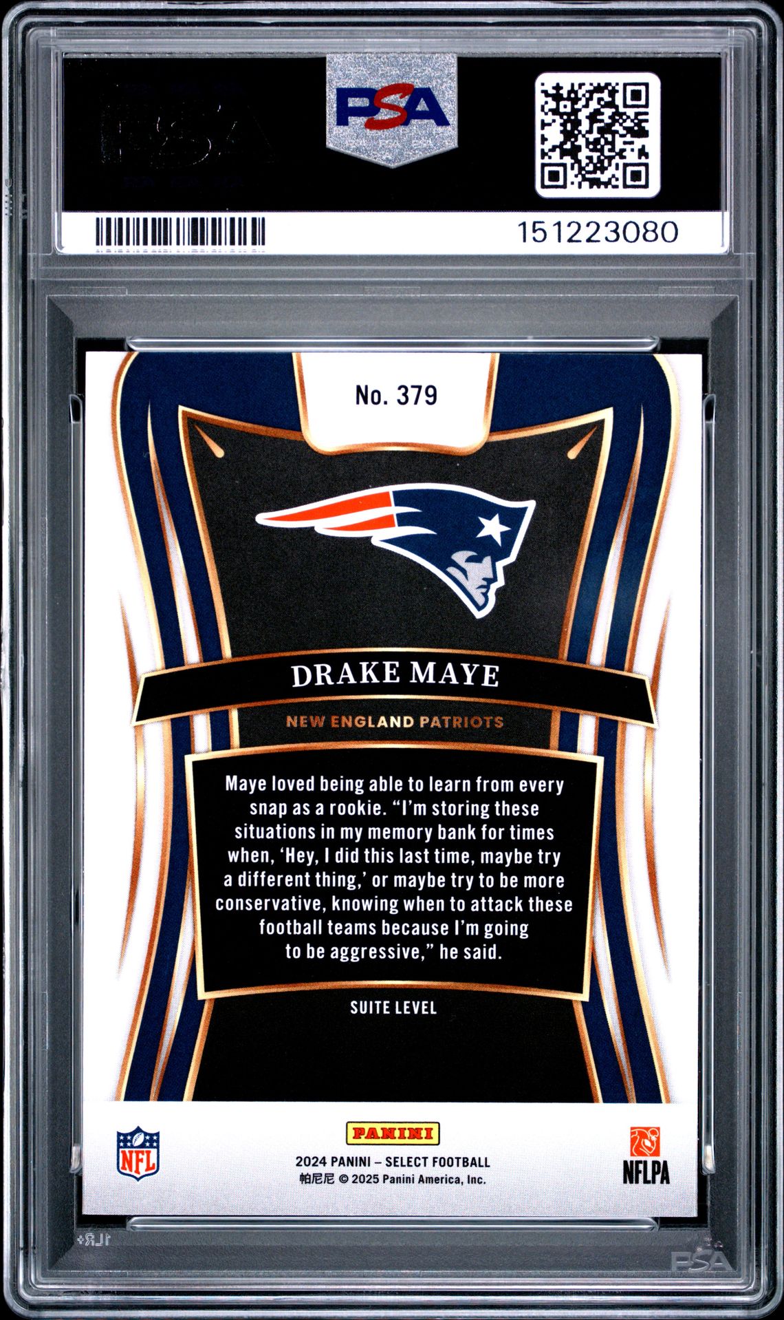 2024 Panini Select Drake Maye #379 Gem Mt 10 back