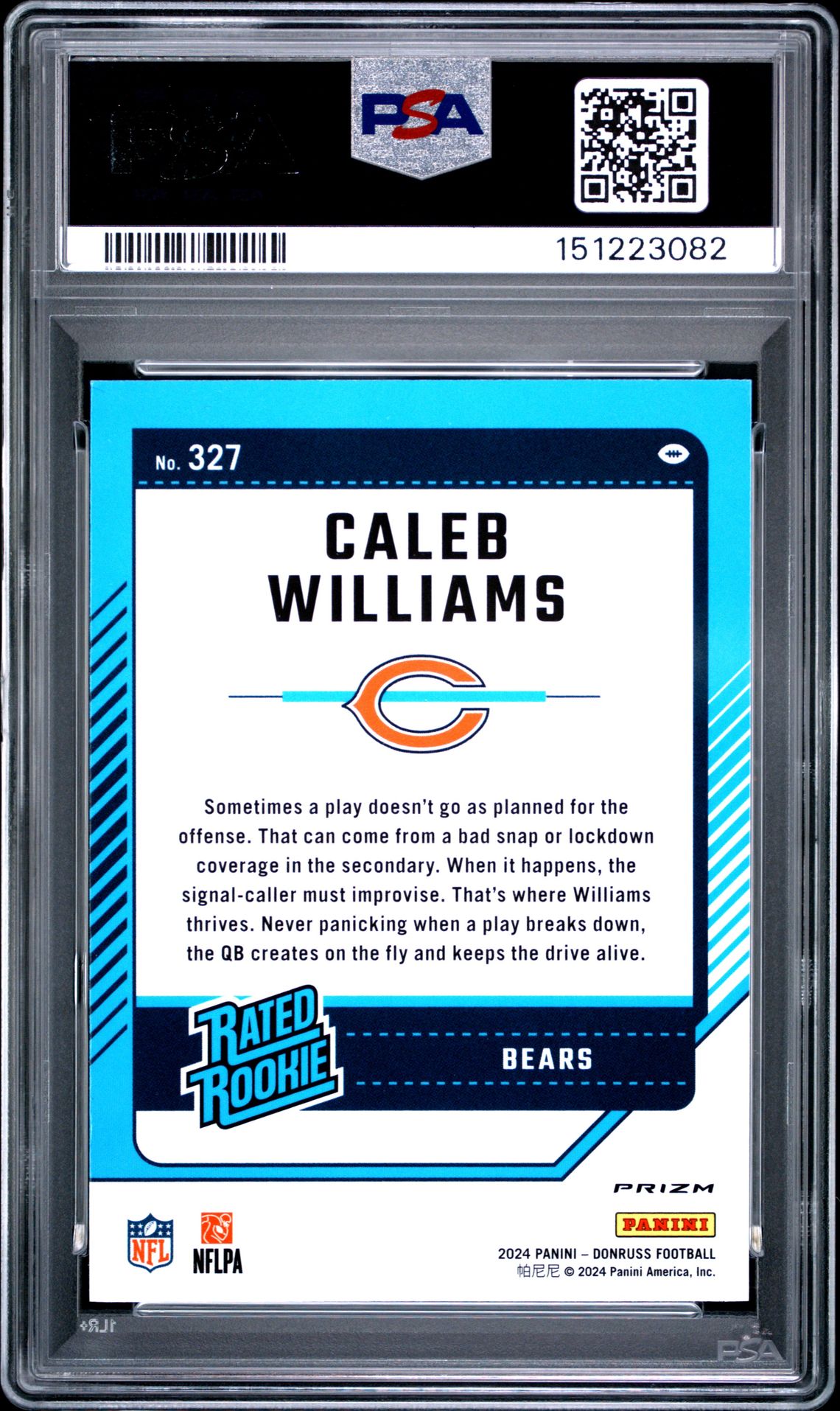 2024 Panini Donruss Caleb Williams #327 (Optic Preview-Red Wave) Mint 9 back