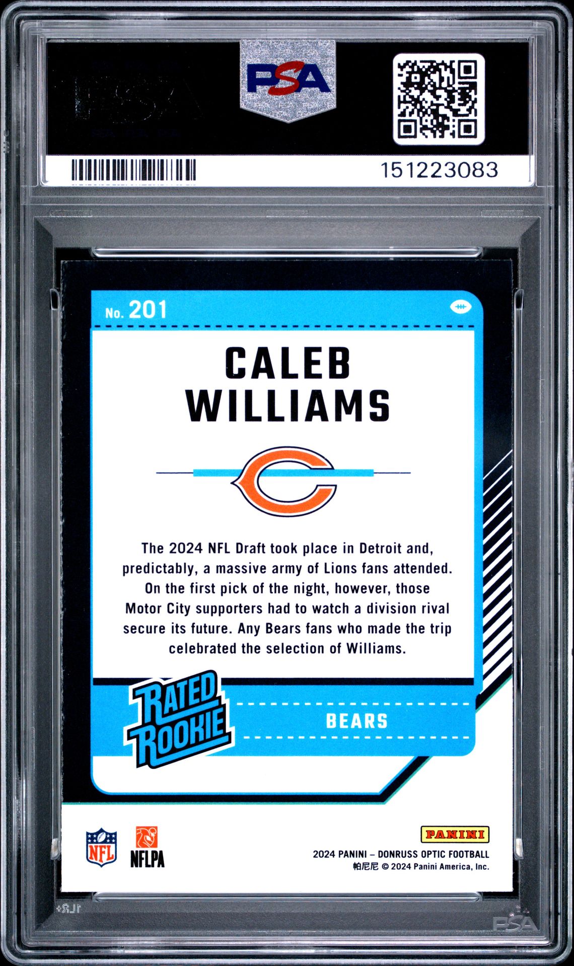 2024 Panini Donruss Optic Caleb Williams #201 Mint 9 back