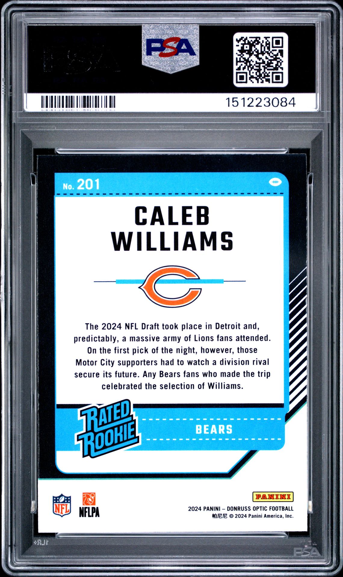 2024 Panini Donruss Optic Caleb Williams #201 Mint 9 back