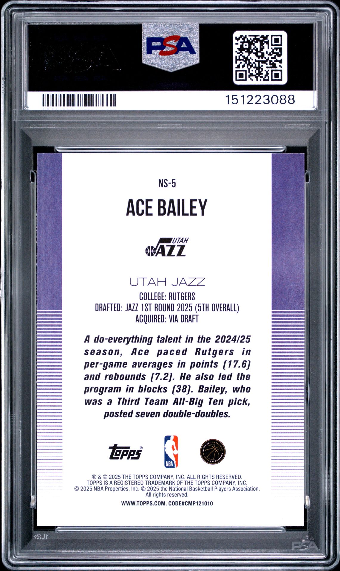 2025 Topps New School Ace Bailey #Ns-5 Mint 9 back