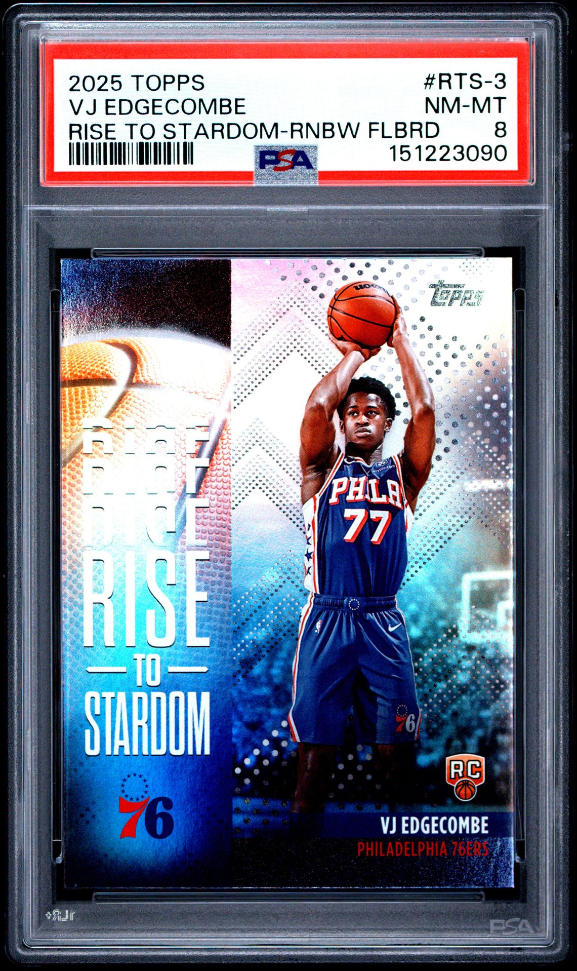 2025 Topps Rise To Stardom Vj Edgecombe #Rts-3 (Rise To Stardom-Rnbw Flbrd) Nm-Mt 8 front