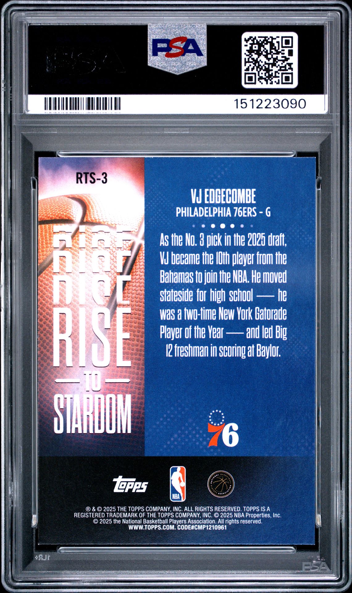2025 Topps Rise To Stardom Vj Edgecombe #Rts-3 (Rise To Stardom-Rnbw Flbrd) Nm-Mt 8 back
