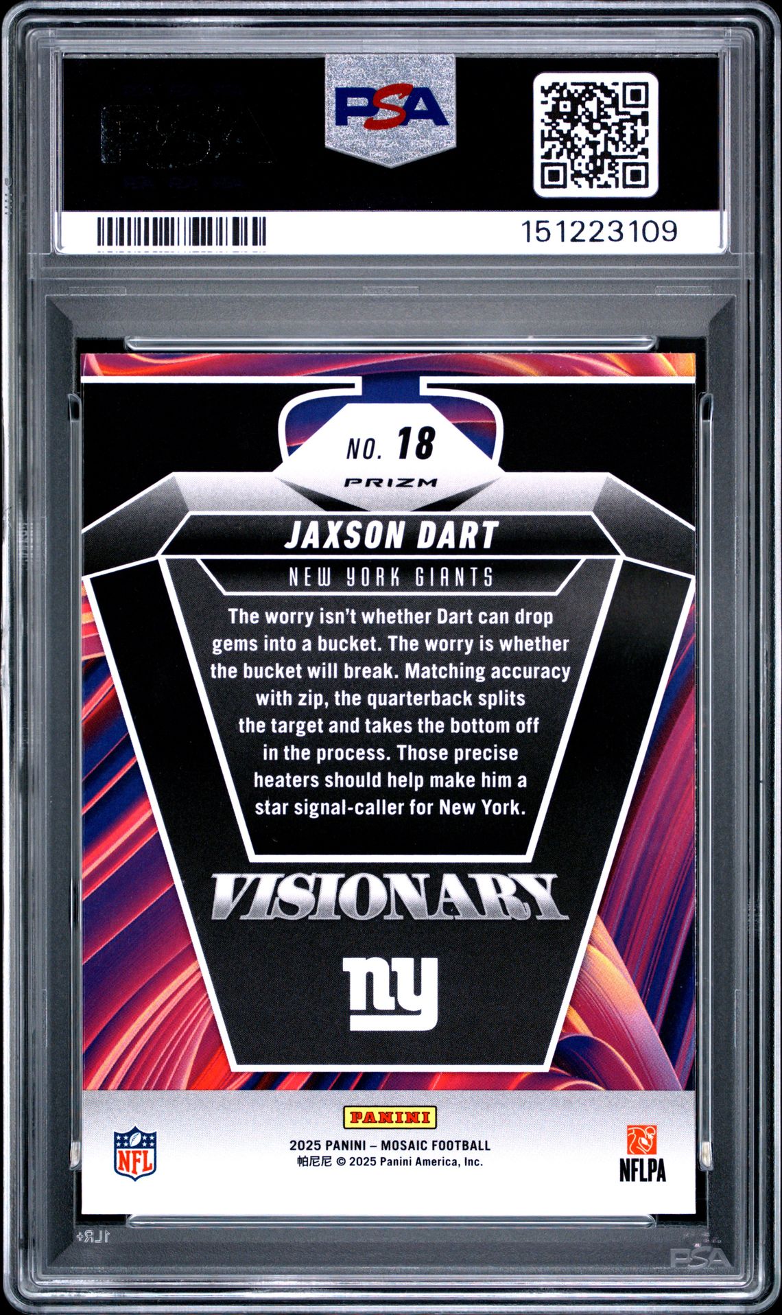 2025 PANINI MOSAIC VISIONARY JAXSON DART  18 GEM MT 10 back