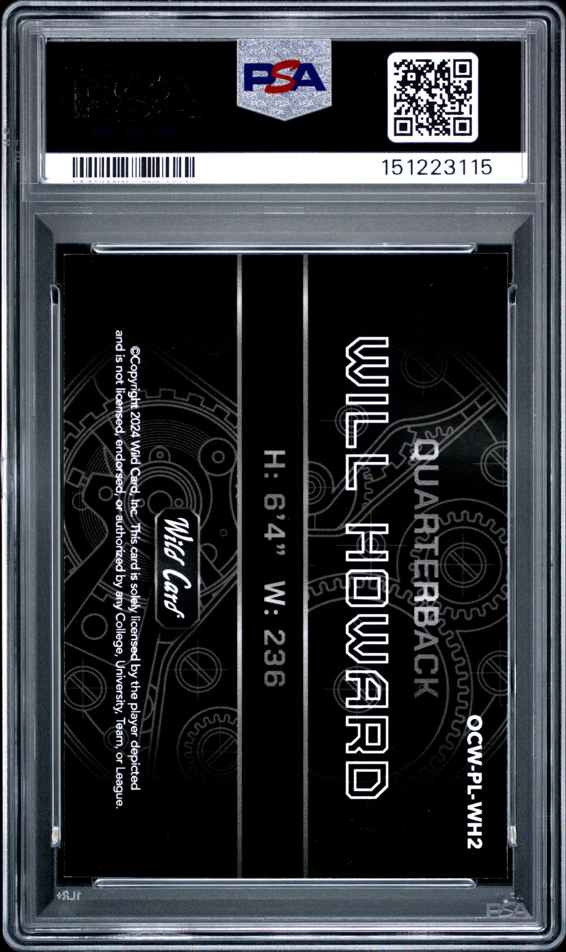 2024 Wild Card Qb1 On The Clock Brick Will Howard #Wh2 (Purple-Rainbow-Rainbow 1/1) Mint 9 back