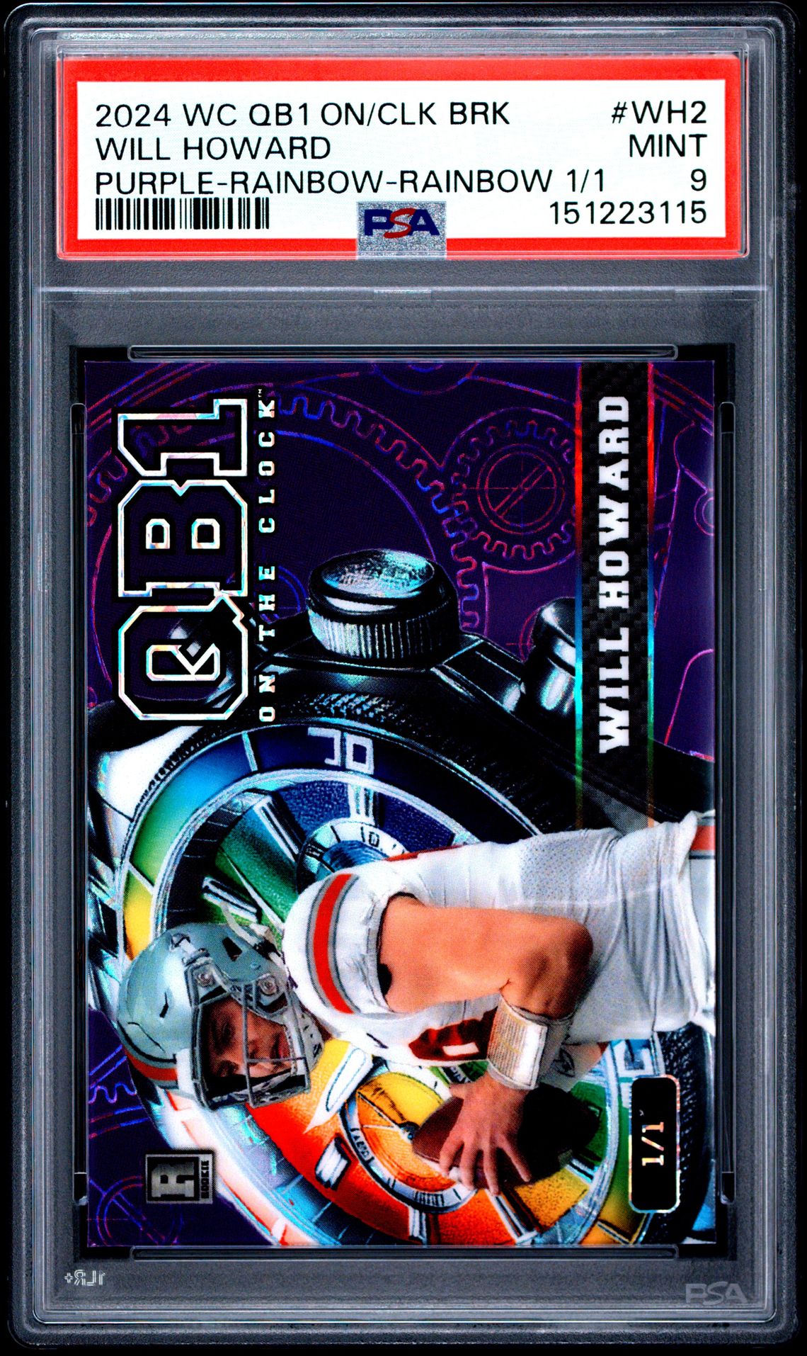 2024 Wild Card Qb1 On The Clock Brick Will Howard #Wh2 (Purple-Rainbow-Rainbow 1/1) Mint 9 front