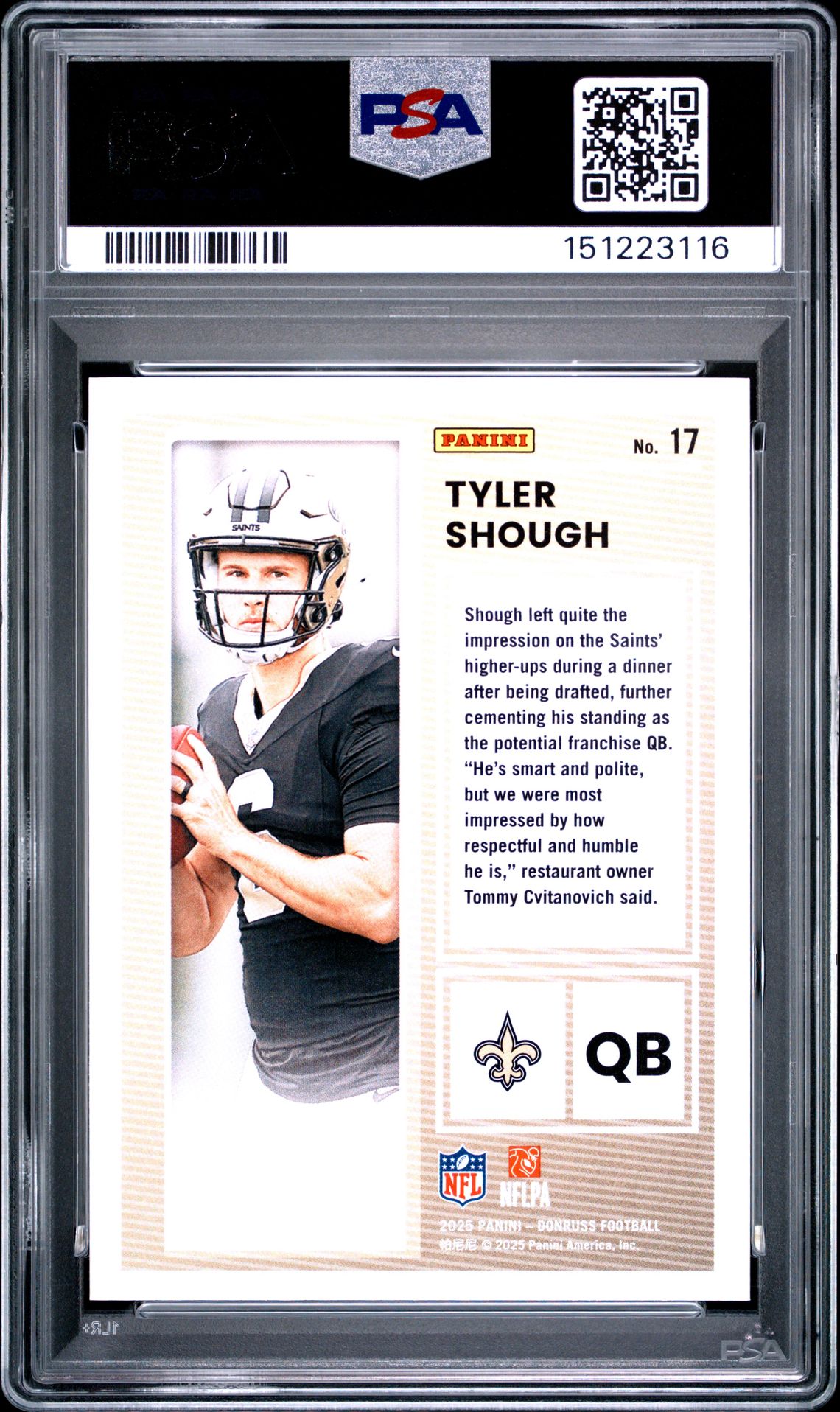 2025 Panini Donruss The Rookies Tyler Shough #17 Mint 9 back