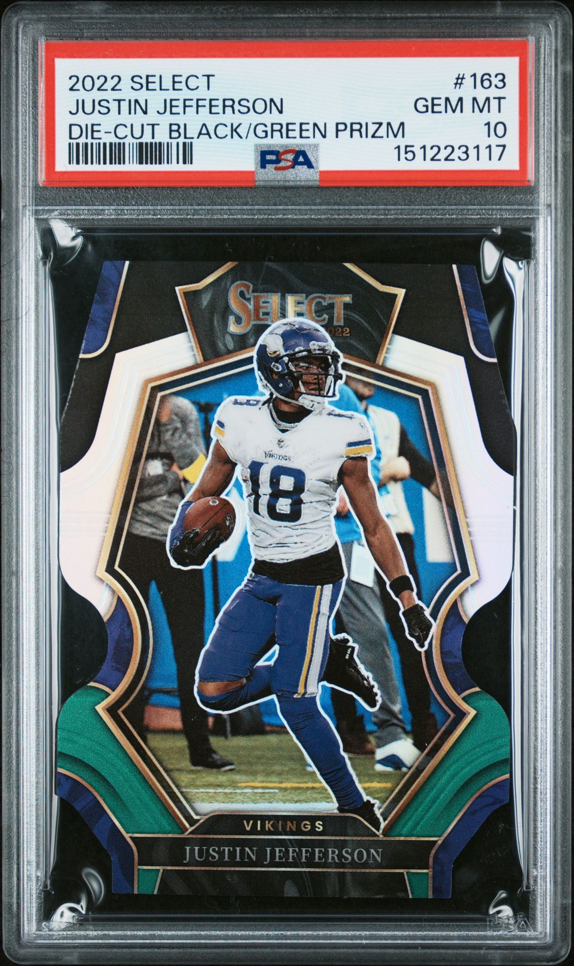 2022 Panini Select Justin Jefferson #163 (Die-Cut Black/Green Prizm) Gem Mt 10 front