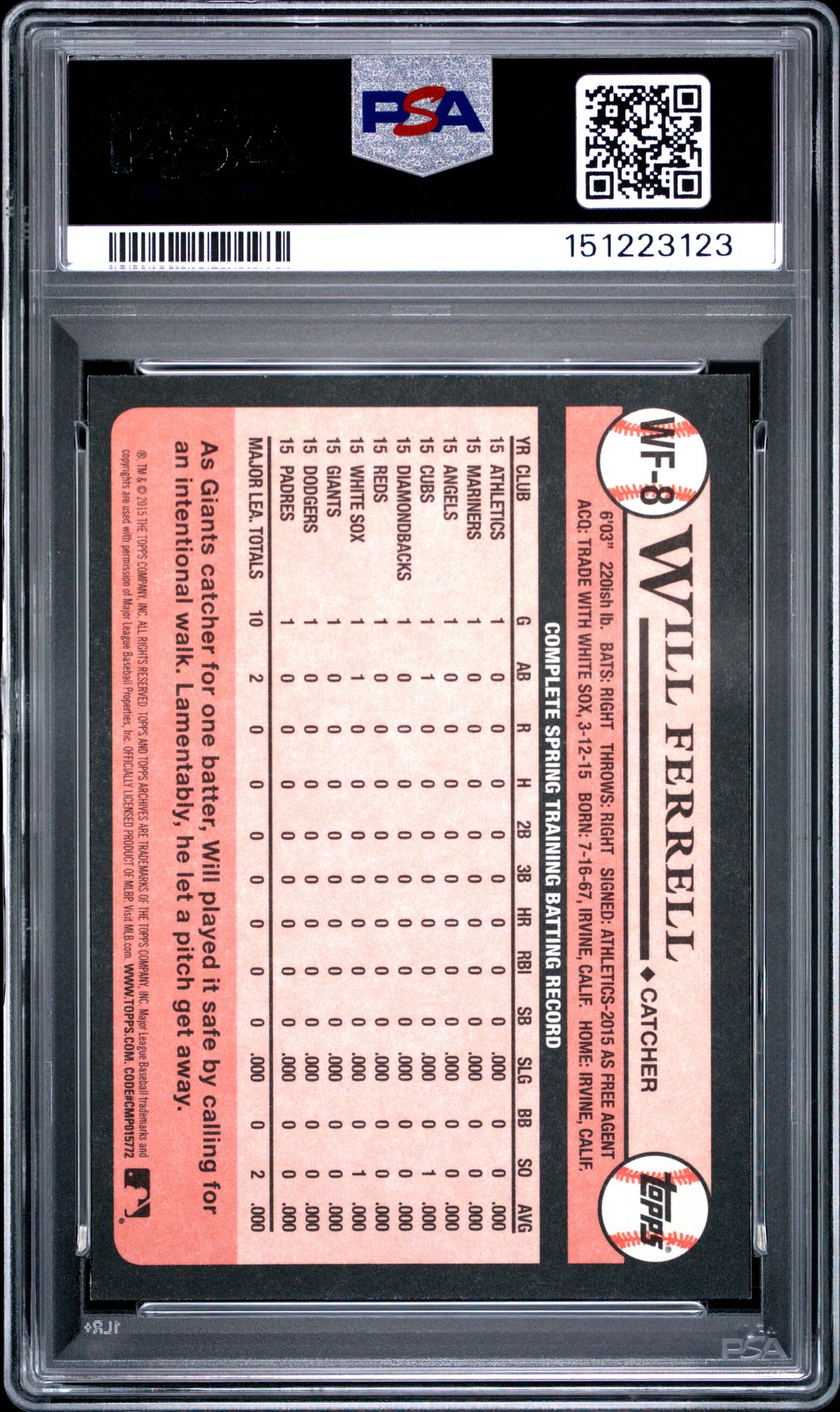2015 Topps Archives Will Ferrell Will Ferrell #Wf-8 Mint 9 back