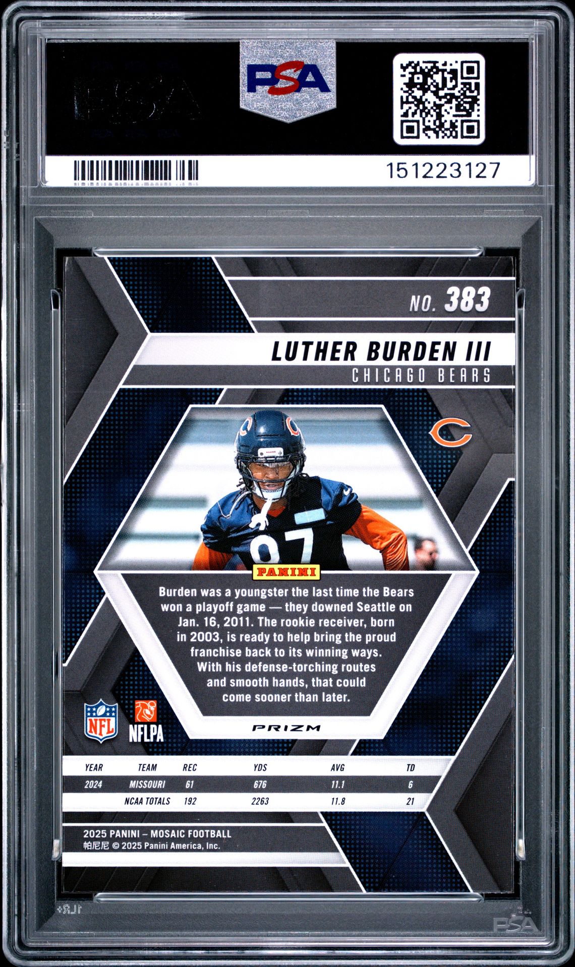 2025 Panini Mosaic Luther Burden Iii #383 (Reactive Purple) Mint 9 back