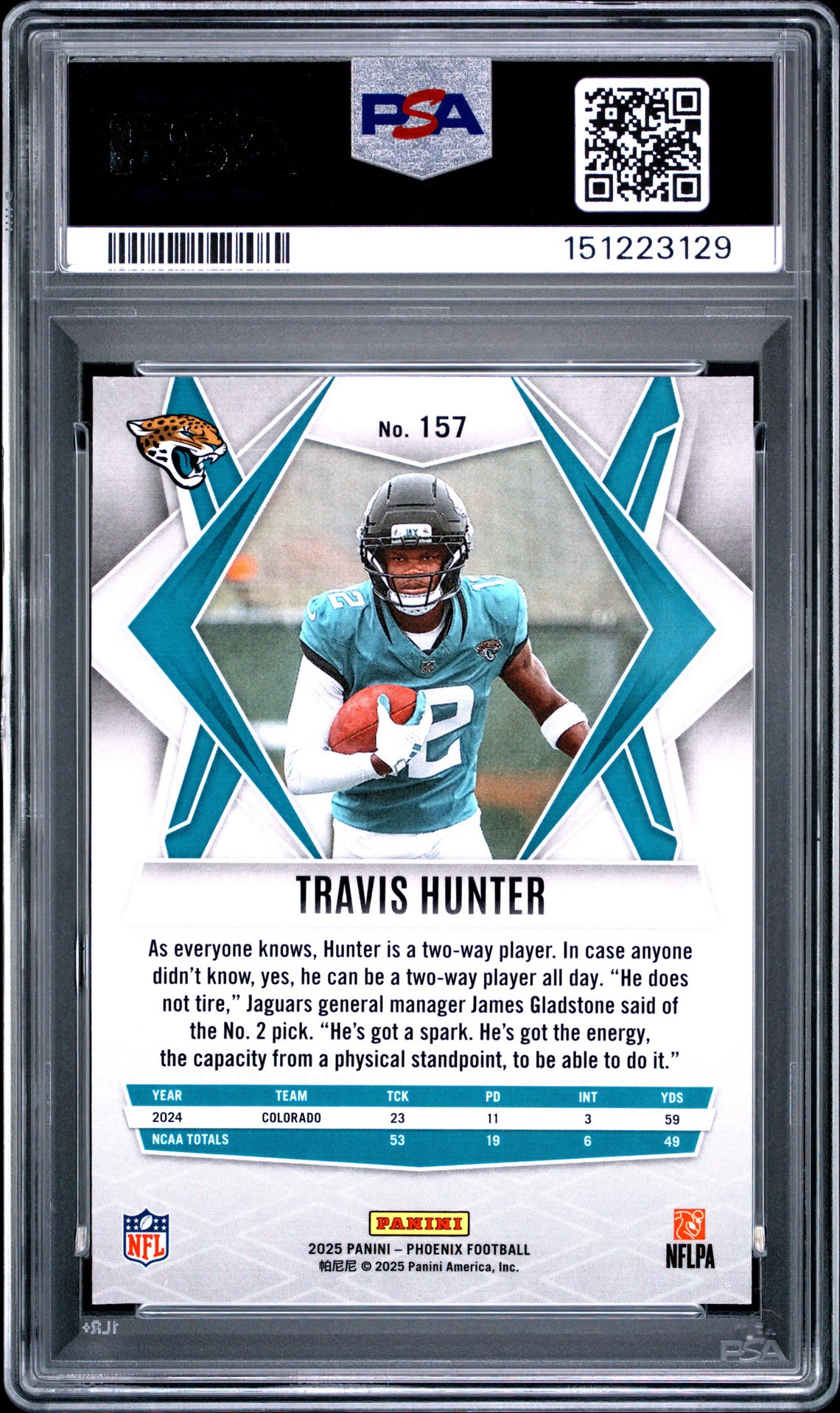 2025 Panini Phoenix Travis Hunter #157 Mint 9 back