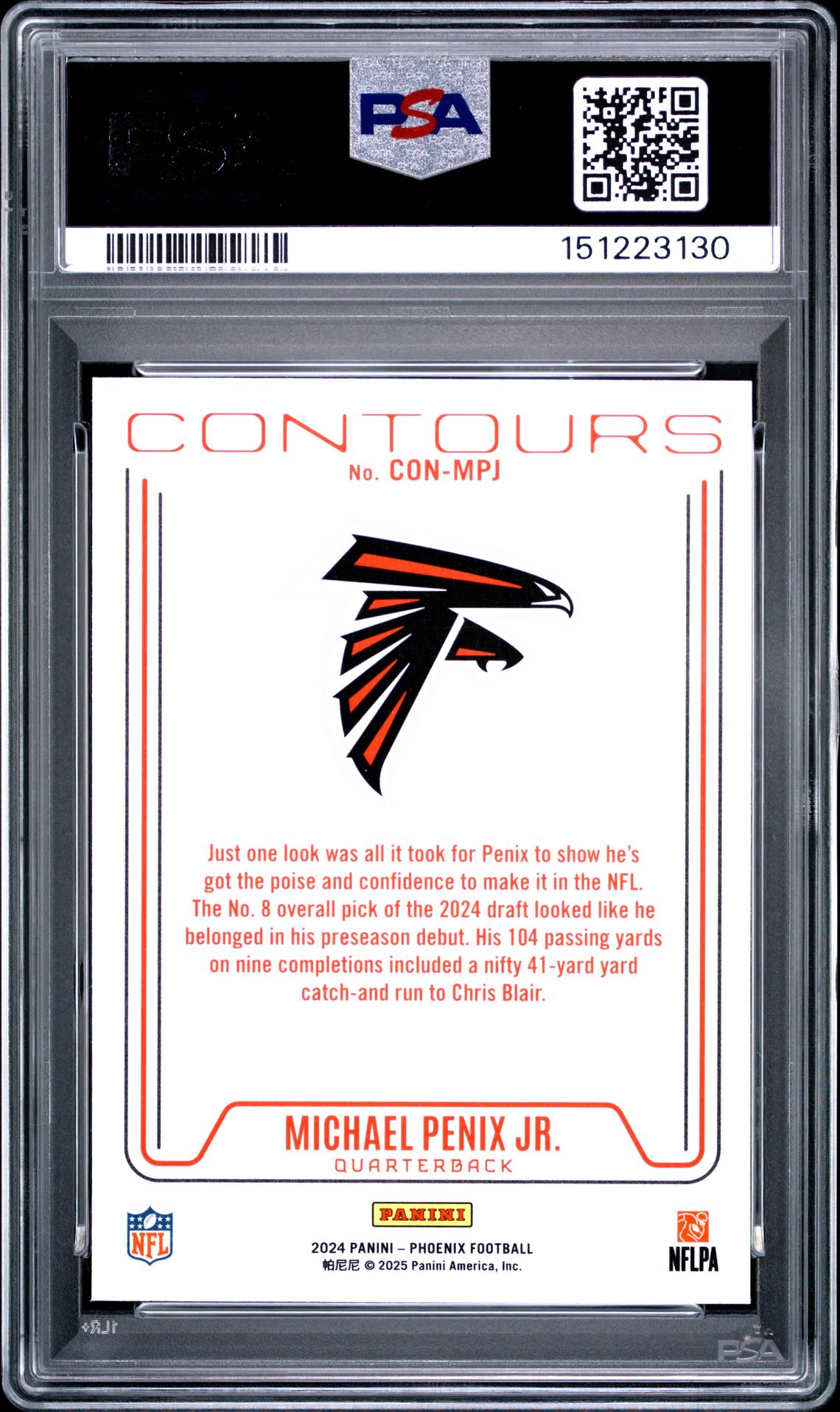 2024 Panini Phoenix Contours Michael Penix Jr. #Conmpj Gem Mt 10 back