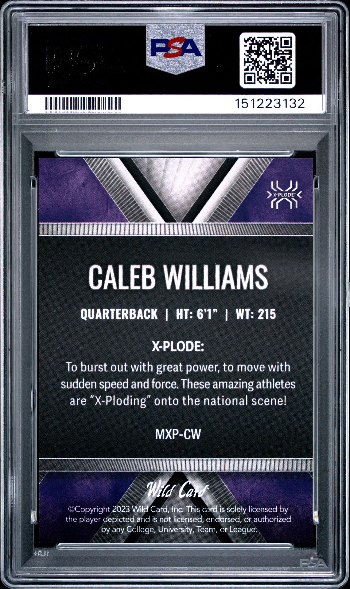 2023 Wild Card Matte White Rookie Edition X-Plode Caleb Williams #Mxpcw (X-Plode-Purple) Mint 9 back