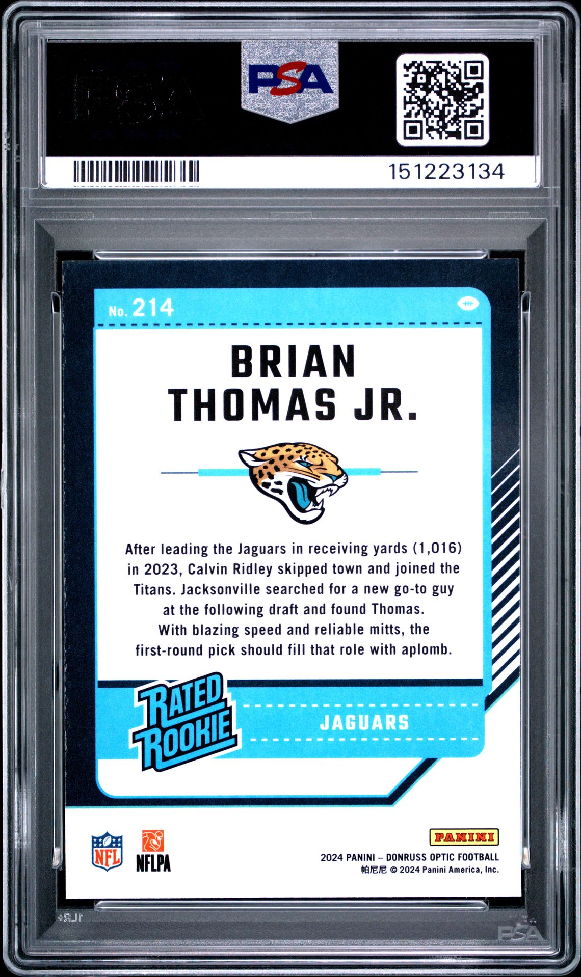 2024 Panini Donruss Optic Brian Thomas Jr. #214 Mint 9 back