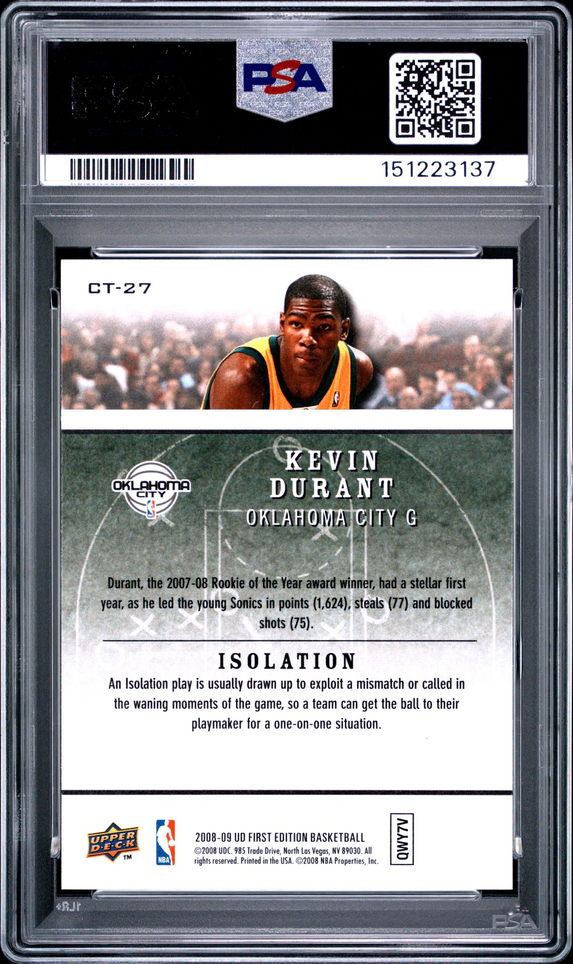 2008 Upper Deck First Edition Chalk Talk Kevin Durant #Ct-27 (Chalk Talk) Mint 9 back