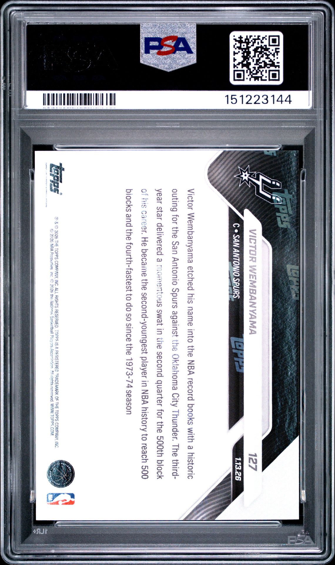 2025 Topps Now Victor Wembanyama #127 Gem Mt 10 back