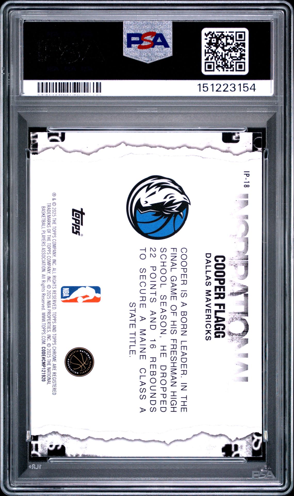 2025 Topps Chrome Inspirational Cooper Flagg #Ip-18 Gem Mt 10 back