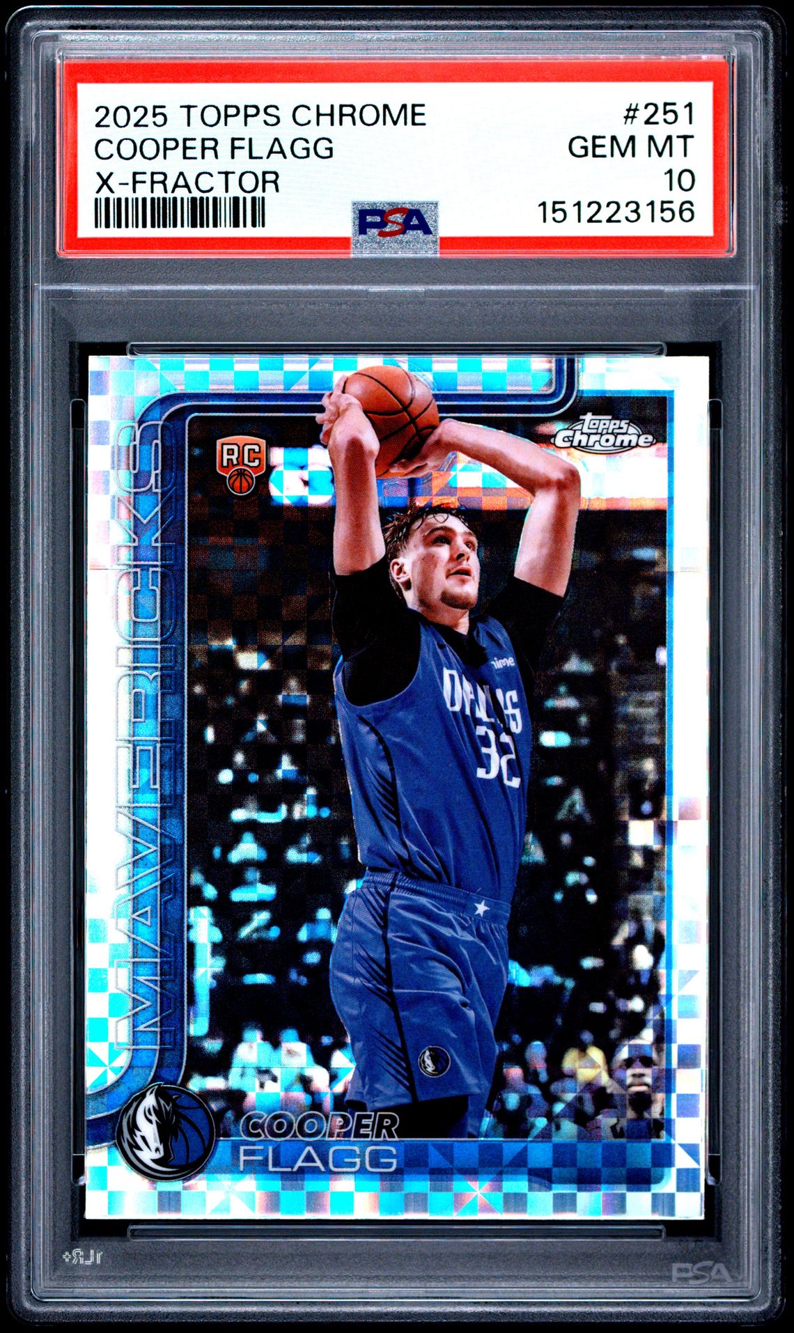 2025 Topps Chrome Cooper Flagg #251 (X-Fractor) Gem Mt 10 front view - PSA graded GEM MT 10