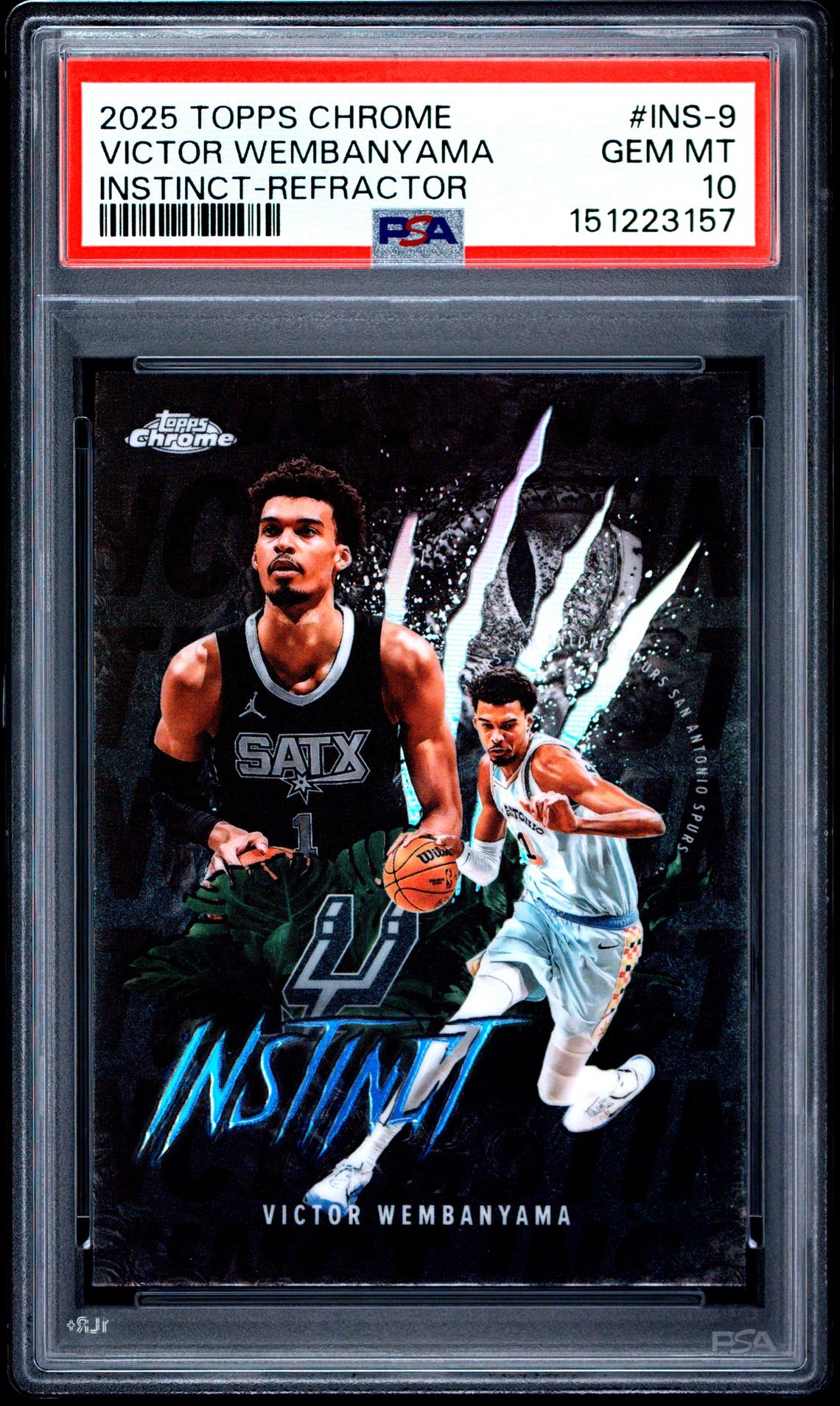 2025 Topps Chrome Instinct Victor Wembanyama #Ins-9 (Instinct-Refractor) Gem Mt 10 front view - PSA graded GEM MT 10