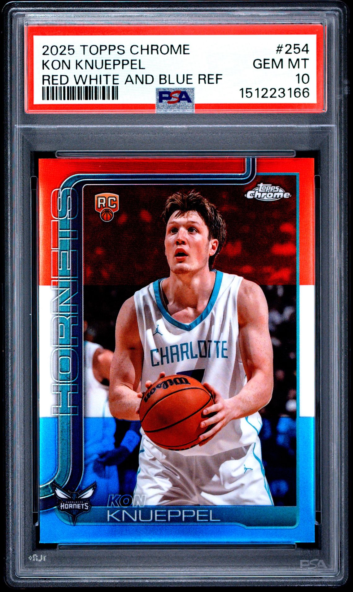 2025 Topps Chrome Kon Knueppel #254 (Red White And Blue Ref) Gem Mt 10 front