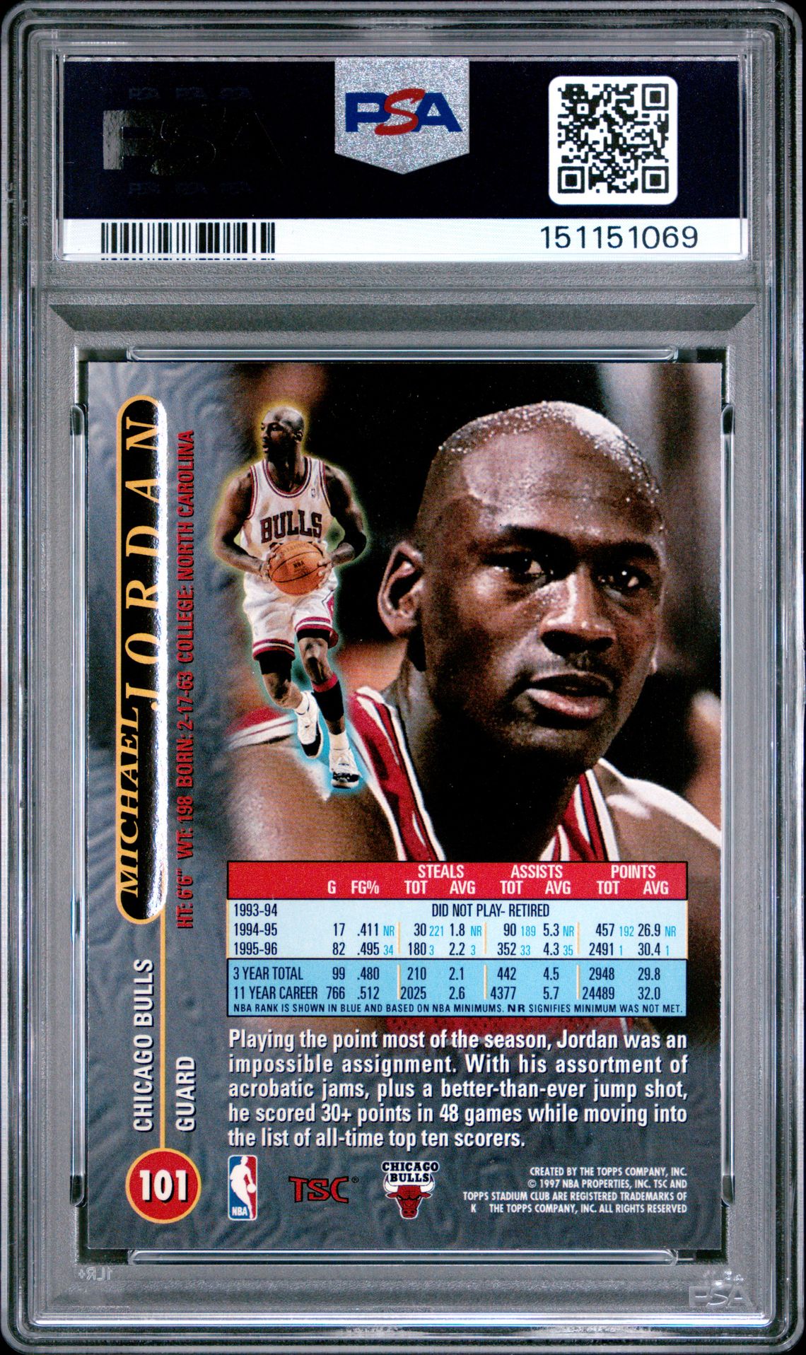 1996 Stadium Club Michael Jordan #101 Nm 7 back
