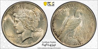 1923 $1 VAM 1F, Chin Bar MS62