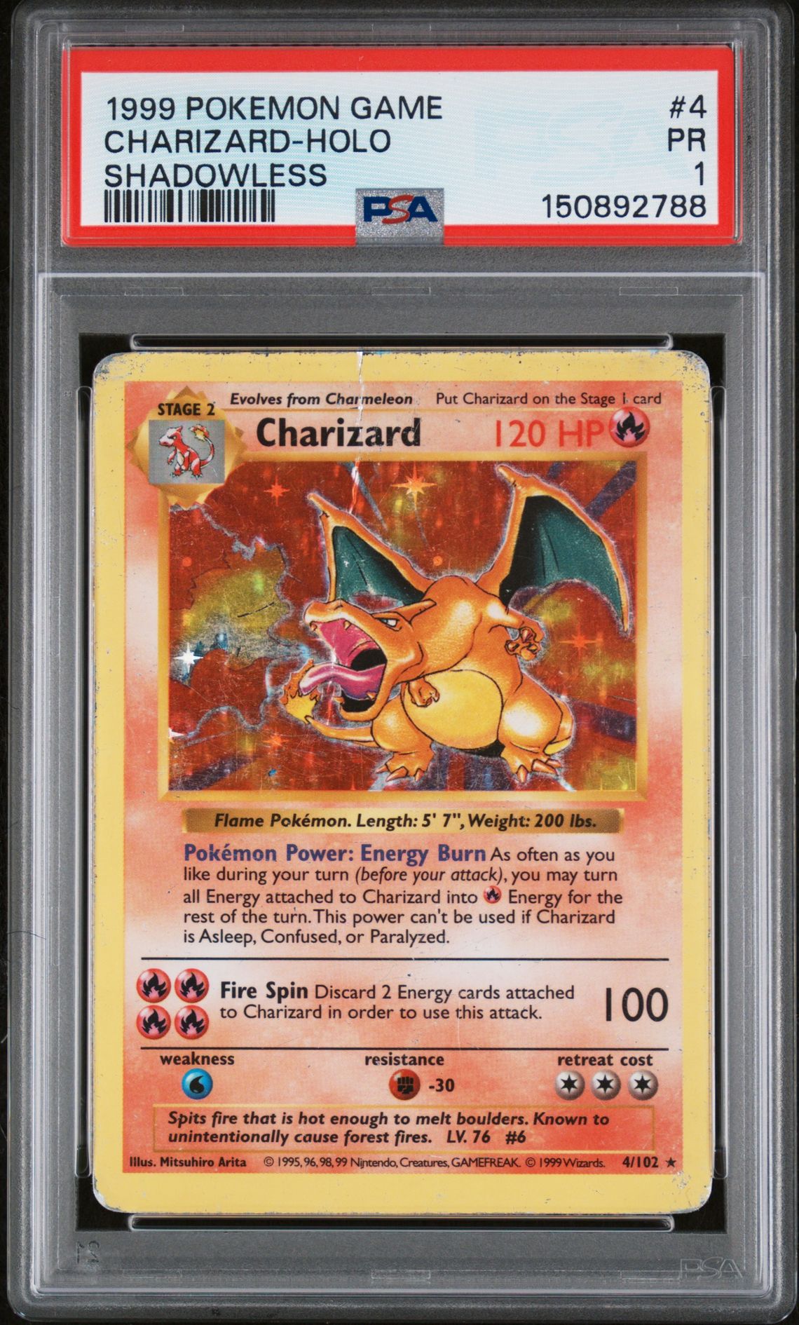 1999 Pokemon Shadowless #4 Charizard front