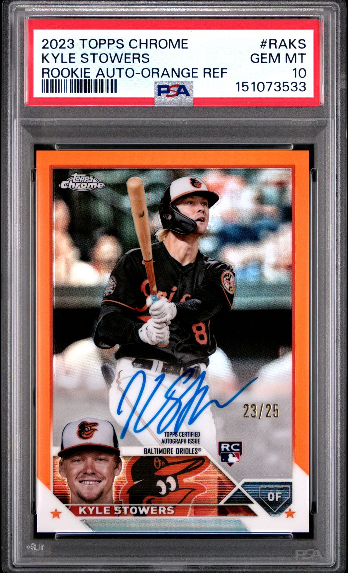 2023 Topps TOPPS CHROME ROOKIE AUTOGRAPH ORANGE REF #RAKS Kyle Stowers front
