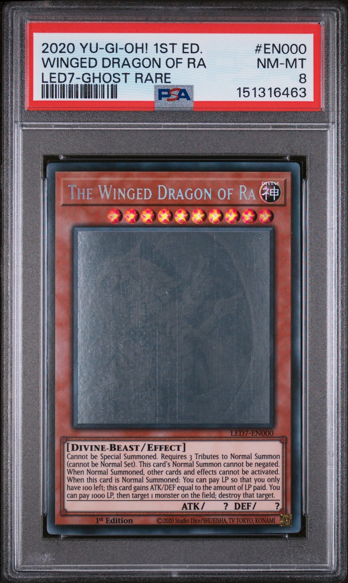 2020 Yu-Gi-Oh! YU-GI-OH! LEGENDARY DUELISTS: RAGE OF RA LED7-GHOST RARE #EN000 Winged Dragon Of Ra front