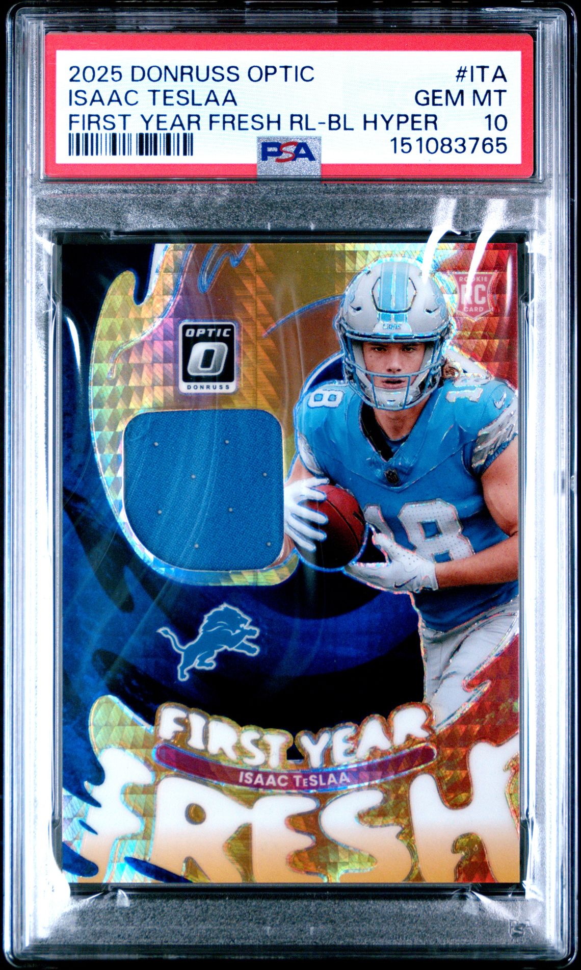 2025 Panini PANINI DONRUSS OPTIC FIRST YEAR FRESH RELICS FIRST YEAR FRESH RL-BL HYPER #ITA Isaac Teslaa front