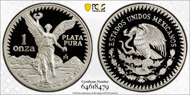 1991-Mo Onza Libertad Ag KM-494.3 PR69DCAM