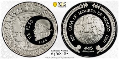 1980-Mo Medal Casa de Moneda 445th Ann Ag PR69DCAM