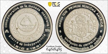 1974-Mo Medal Numismatic Society Ag 1810 8R Zacatecas SP68