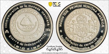 1974-Mo Medal Numismatic Society Ag 1810 8R Zacatecas SP69