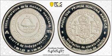 1974-Mo Medal Numismatic Society Ag 1810 8R Zacatecas SP69