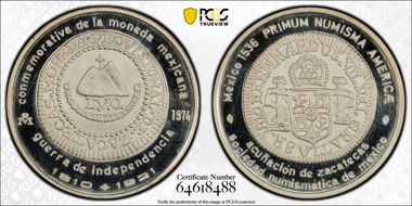 1974-Mo Medal Numismatic Society Ag 1810 8R Zacatecas SP69