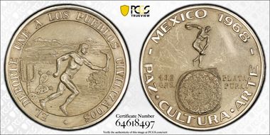 1968 Medal Grove-1024a Ag Juegos de la XIX Olimpíada MS64